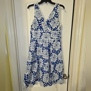 George Blue and White Floral Midi Dress. NWOT.